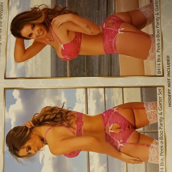 Magic Silk Pink Peek-a-Bow Bra, Panty & Garter Set Size S/M - Picture 5 of 6